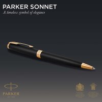 Parker 1931519 Sonnet Kugelschreiber | Matt-Schwarze Lackierung mit Goldzierteilen | Mittlere Spitze | schwarze Tinte | Geschenkbox