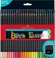 Faber-Castell 116450 - Buntstifte Blackwood, Black Edition, 50er Etui, leuchtende Farben mit weichem Abstrich, schwarzes Holz