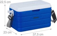 Relaxdays Kühlbox 10 l, Kühlkiste für unterwegs, Tragegurt & Griff, ohne Strom, Isolierbox HBT 22,5 x 37,5 x 23 cm, blau