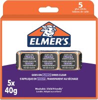 Elmers lila Klebestift | trocknet klar | für den Schulbedarf & Bastelarbeiten | auswaschbar & kinderfreundlich | 40 g | 5 Stück