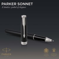 Parker Sonnet Tintenroller | Matt-Schwarze Lackierung mit Palladiumzierteilen | feine Spitze | Schwarze Tinte | Geschenkbox