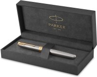 Parker Sonnet Füller | Edelstahl mit Goldzierteilen | Füllfederhalter Mittlere Spitze | Geschenkbox