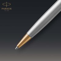 Parker 1931507 Sonnet Kugelschreiber | Edelstahl mit Goldzierteilen | Mittlere Spitze | schwarze Tinte | Geschenkbox, Standard Körper