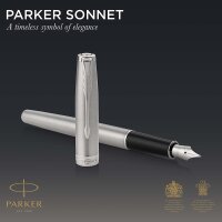 Parker Sonnet Füller | Edelstahl mit Palladiumzierteilen | Füllfederhalter Mittlere Spitze | Geschenkbox