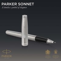 Parker 1931511 Sonnet Tintenroller | Edelstahl mit Palladiumzierteilen | feine Spitze | Schwarze Tinte | Geschenkbox