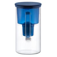 Wessper Wasserfilterkanne aus Glas 2.5 L Kompatibel mit Brita-Wasserfilterkartuschen, Inklusive 1 Wasserfilter-Kartusche, Reduziert Kalk und Chlor, Marineblau