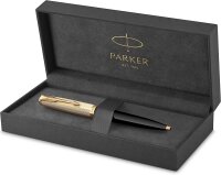 Parker 51 Kugelschreiber | Luxuriöser Schwarzer Schaft mit Goldzierteilen | Mittlere Schreibspitze in 18k Gold mit Schwarzer Nachfüllmine | Geschenkbox