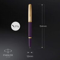 Parker 51 Deluxe Füller | Luxuriöser Pflaumenblauer Schaft mit Goldzierteilen | Füllfederhalter Feine Spitze in 18k Gold mit schwarzer Tintenpatrone | Geschenkbox