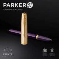 Parker 51 Deluxe Füller | Luxuriöser Pflaumenblauer Schaft mit Goldzierteilen | Füllfederhalter Feine Spitze in 18k Gold mit schwarzer Tintenpatrone | Geschenkbox
