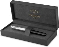 Parker 51 Füller | Schwarzer Schaft mit Chromfarbenen Zierteilen | Füllfederhalter Mittlere Spitze mit Schwarzer Tintenpatrone | Geschenkbox