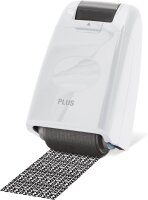 PLUS Japan, Datenschutz Rollstempel Camouflage in Weiß, Textschwärzer, Identitätsschutz, 1er Pack (1 x 1 Rollstempel)