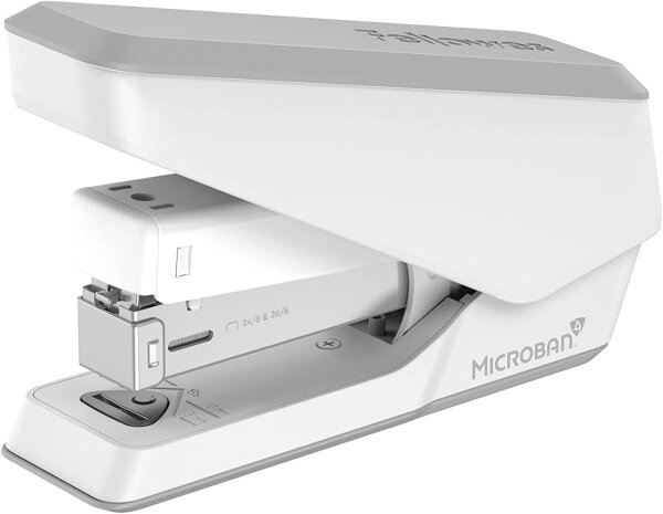 Fellowes Hefter LX840 Easy-Press Half Strip mit Microban Technologie - 25 Blatt Kapazität - für 24/6mm und 26/6mm Hefklammern - Weiß - 1 Stück