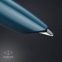 Parker 51 Füller | Petrolblauer Schaft mit Chromfarbenen Zierteilen | Füllfederhalter Feine Spitze mit Schwarzer Tintenpatrone | Geschenkbox
