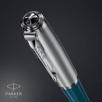 Parker 51 Füller | Petrolblauer Schaft mit Chromfarbenen Zierteilen | Füllfederhalter Feine Spitze mit Schwarzer Tintenpatrone | Geschenkbox