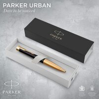 Parker Urban Twist-Kugelschreiber | Mattschwarz mit goldenen Zierteilen | mit Nachfüllpatrone mit blauer Tinte | Geschenkbox