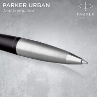 Parker Urban Twist-Kugelschreiber | Mattschwarz mit Chrom-Zierteilen | mit Nachfüllpatrone mit blauer Tinte | Geschenkbox