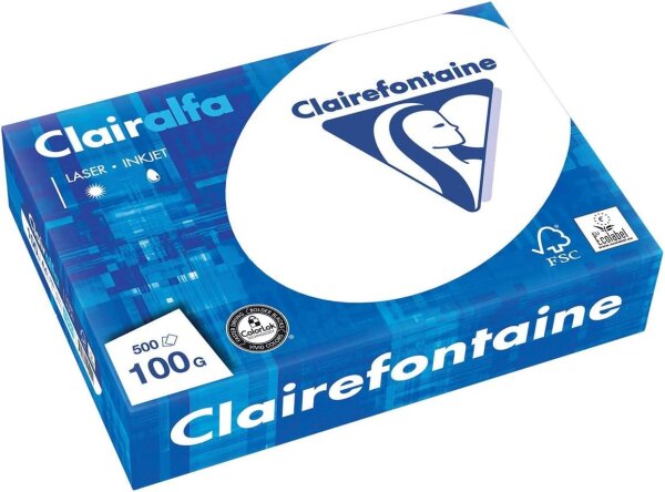 Clairefontaine 1950C Druckerpapier Clairalfa blickdicht, ideal für alltägliche Kopien und Ausdrucke, DIN A4, 21 x 29,7cm, 100g/m² 4x 500 Blatt, Weiß