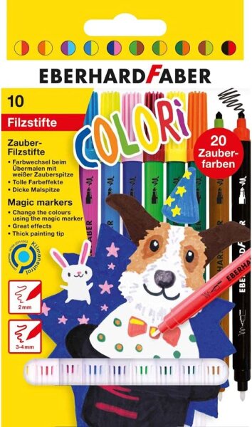 Eberhard Faber 551010 - Colori Zauber-Filzstifte in 10 Farben, mit dicker Mal- und weißer Zauberspitze, auswaschbar, im Kartonetui, zum Verzieren, Zeichnen, Basteln und Schreiben