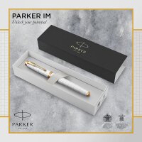 Parker IM Füller | Perlfarbene Premium-Lackierung mit goldenen Zierteilen | Füllfederhalter Feine Spitze mit blauer Tinte | Geschenkbox