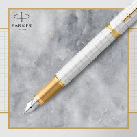 Parker IM Füller | Perlfarbene Premium-Lackierung mit goldenen Zierteilen | Füllfederhalter Feine Spitze mit blauer Tinte | Geschenkbox