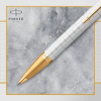 PARKER 2143643 IM Kugelschreiber | Perlfarbene Premium-Lackierung mit goldenen Zierteilen | Mittlere Schreibspitze mit blauer Nachfüllmine | Geschenkbox