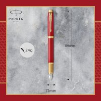 Parker 2143650 IM Füllfederhalter | Rote Premium-Lackierung mit goldenen Zierteilen | Feine Schreibspitze mit blauer Tinte | Geschenkbox