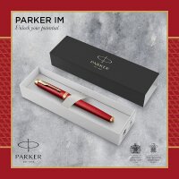 Parker 2143653 IM Füllfederhalter | Rote Premium-Lackierung mit goldenen Zierteilen | Mittlere Schreibspitze mit blauer Tinte | Geschenkbox