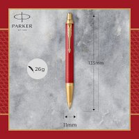 PARKER 2143644 IM Kugelschreiber | Rote Premiumlackierung mit goldenen Zierteilen | Mittlere Schreibspitze mit blauer Nachfüllmine | Geschenkbox