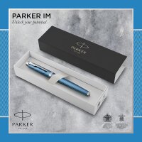 Parker IM Füller | Blaugraue Premium-Lackierung mit Chromverzierung | Füllfederhalter Feine Spitze mit blauer Tinte | Geschenkbox