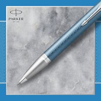 PARKER 2143645 IM Kugelschreiber | Blaugraue Premium-Lackierung mit Chromverzierung | Mittlere Schreibspitze mit blauer Nachfüllmine | Geschenkbox