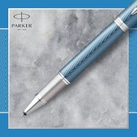 Parker IM Rollerball Tintenroller | Blaugraue Premium-Lackierung mit Chromverzierung | Feine Schreibspitze mit schwarzer Nachfüllmine | Geschenkbox
