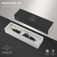Parker IM Kugelschreiber | Schwarze Lackierung mit Goldzierteileny | Mittlere Spitze | Blau | Geschenkbox