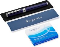 Waterman Exception Füller (Modell „Slim“) | blau mit Silber-plattiertem Clip | Federstärke F | blaue Tinte | Geschenkbox