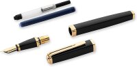 Waterman Exception Füller (Modell „Slim“) | schwarz mit Clip aus 23-karätigem Gold | Federstärke F | blaue Tinte | Geschenkbox