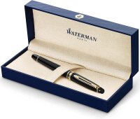Waterman Expert Füller | Hochglänzend Schwarz mit Zierteile aus 23 K Gold | Füllfederhalter Feine Spitze | Geschenkbox