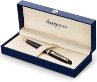 Waterman Expert Kugelschreiber | Hochglänzend Schwarz mit Zierteile aus 23 K Gold | Mittlere Spitze | Blaue Tinte | Geschenkbox