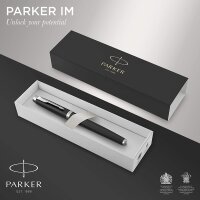 Parker IM Füller | Mattschwarz mit Chrom-Zierteilen | mittlere Spitze mit blauer Tinte | Geschenkbox