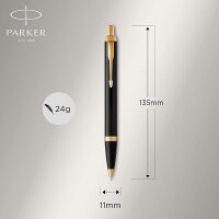 Parker IM Kugelschreiber | Schwarze Lackierung mit Goldzierteilen | Mittlere Spitze | Blau