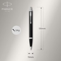 Parker IM Kugelschreiber | schwarze Lackierung mit Chromzierteilen | mittelstarke Schreibspitze | Nachfüllmine mit blauer Tinte | Blister-Verpackung