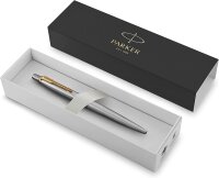 Parker Jotter Kugelschreiber | Edelstahl mit Goldzierteile | Mittlere Spitze | Blaue Tinte | Geschenkbox