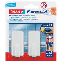 tesa Powerstrips Haken Large CLASSIC - Selbstklebender Wandhaken für Glas, Kacheln, Holz, Kunststoff und andere Untergründe - Weiß