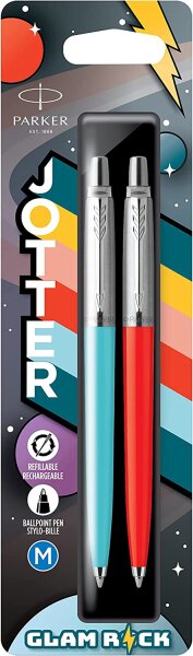 Parker Jotter Originals Kugelschreiber | Glam Rock Collection | Azure Blue & Vermilion | Blaue Tinte | 2 Stück