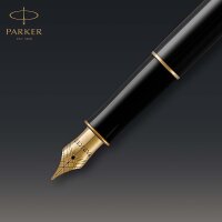 Parker Sonnet Duo-Geschenkset mit Kugelschreiber und Füller (Feder aus 18 Karat Gold) | Hochglänzend Schwarz mit Goldzierteilen | Nachfüllmine und -patronen mit schwarzer Tinte | Geschenkbox