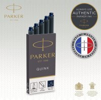 Parker Tintenpatronen für Füller | lange Patronen | blauschwarze QUINK Tinte | 5 Stück