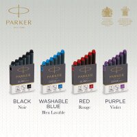 Parker Quink Nachfüllpatronen für Füllfederhalter, kurze Patronen, schwarze Tinte 6er Packungen