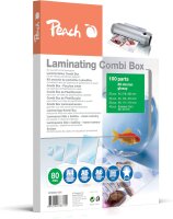 Peach PPC500-03 Laminierfolien Spar-Set 100 Folien | A4, A5, A6 und Visitenkarte | 2 x 80 mic | glänzendes Finish | kompatibel mit Laminiergeräten aller Markenhersteller