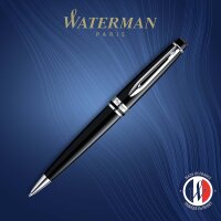 Waterman Expert Kugelschreiber | Hochglänzend Schwarz mit Chromzierteile | Mittlere Spitze | Blaue Tinte | Geschenkbox