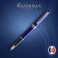 Waterman 2093457 Expert Füller | blau mit Chromzierteilen | Füllfederhalter Mittlere Spitze | Geschenkbox
