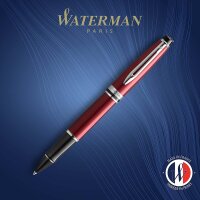 Waterman Expert Tintenroller | dunkelrot mit Chromzierteilen| feine Spitze | Schwarz | Geschenkbox