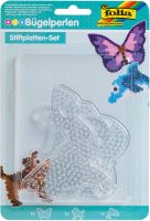 folia 73212 - Bügelperlen Stiftplatten Set Tierwelt, 3 transparente Steckplatten für Bügelperlen mit einem Durchmesser von 5 mm, Delfin, Hund und Schmetterling